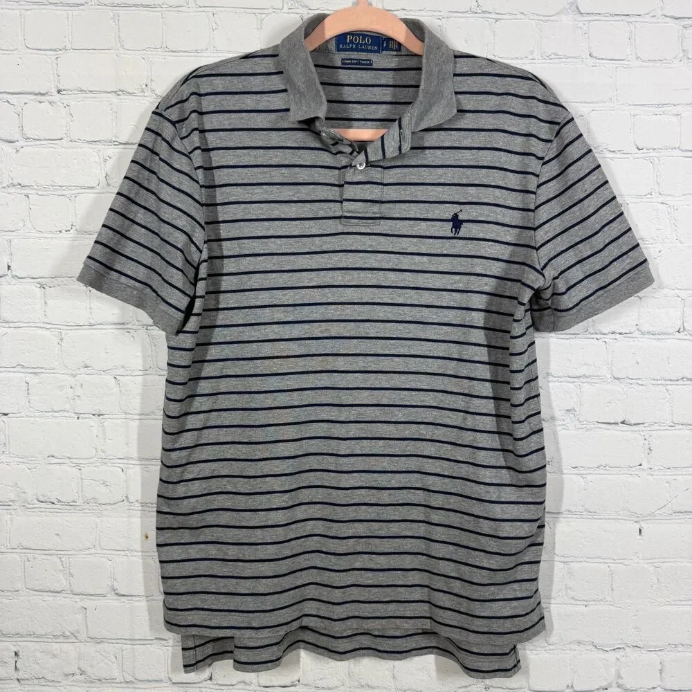 Polo Ralph Lauren Pima Soft Touch Polo Shirt Small Gray Blue Stripe Pony Logo